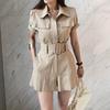 Conjunto Transfronterizo 2026 Verano Nuevo Estilo Coreano Elegante Ajustado Top de Solapa Corta y Shorts de Cintura Alta Conjunto de Dos Piezas para Mujer