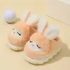 Pantuflas de algodón para niños de invierno, diseño lindo de conejo, cálidas y forradas de felpa, adecuadas para niñas, estilo a juego para padres e hijos, antideslizantes, de suela gruesa y cómodas para usar en interiores