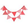 Bandeira de corda de algodão estampada estilo pastoral vermelha, bandeira triangular para casa, bandeira para festa de casamento, jardim de infância, bandeira para pendurar em barraca de acampamento