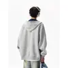 Chamarra con Capucha Casual de Peso Pesado Americana para Hombres y Mujeres Otoño Nuevo Estilo Marca de Moda Holgada Versátil Bloques de Color Cardigan con Capucha