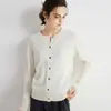 Cardigan de malha elegante de cor sólida com fivela, gola redonda, afina a silhueta, para o trabalho, início do outono, suéter feminino de cashmere puro com temperamento
