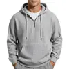 Moletom masculino europeu e americano, blusa de moletom casual com zíper parcial e mangas compridas, tecido waffle de peso pesado, cor sólida