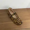 Primer Encuentro Temporada Suela Plana Estampado de Leopardo Gamuza Zapatos de Salón para Mujer Zapatos 2026 Primavera Verano Combinar con Faldas Ballet Mary Jane Negro