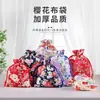 Bolsa de Tela con Bisel Rojo Estilo Chino Brocado Brocado Brocado Bolsa Dulce Bolsa Cubo Bolsa de Cuentas Algodón Lino Bolsa de Tela de Flor de Cerezo
