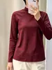 Camiseta de manga larga para mujer de algodón puro de alta calidad con cuello semi-alto, cuello blanco pequeño de pie, corte ligeramente holgado, adecuada para primavera y otoño, se puede usar como capa interior o sola, moderna