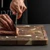 Conjunto personalizado de tábuas de corte de madeira transfronteiriças, apresentando madeira de acácia, com design espessado, e incluindo um conjunto de três peças para uso doméstico, completo com um escorredor