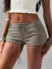 Bestseller transfronterizo europeo y americano, shorts retro Y2K con cordones para mujer, gamuza sintética con ojales metálicos, shorts de tiro bajo estilo callejero
