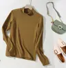 Nueva camiseta interior de cuello medio alto para mujer, estilo primavera y otoño, camiseta básica de color liso ajustada, camiseta de manga larga acanalada de alta elasticidad