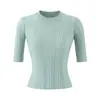 Top Delgado Elegante de Manga Media de Verano de Alta Gama Camisa de Punto Redonda Retro Francesa Camiseta de Media Manga para Mujer