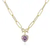 Collar transfronterizo europeo y americano de cobre chapado en oro de 18K con microincrustaciones de diamantes de colores en forma de corazón y lazo para mujer, dulce y versátil, venta al por mayor