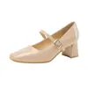 Zapatos Mary Jane de Tacón Medio Cómodos, Versátiles, Color Nude de Primavera, Puntera Cuadrada, de Tacón Alto para Mujer