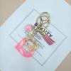 Llavero de Arena Movediza Rosa con Letra Brillante Colgante de Borla Resina Llave Estilo Fresco y Lindo Colgante para Bolso de Mujer