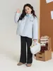 Pantalones Casuales de Pierna Ancha con Forro de Felpa para Niñas Pudding Haru 2025 Invierno Nuevos Versátiles Cálidos Largos
