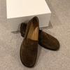 Versão de pele de carneiro ~ Mocassins vintage de camurça fosco femininos estilo inglês sapatos pequenos de couro legítimo sapatos sem cadarço