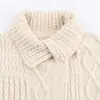 2025 Nova Roupa de Inverno Feminina Estilo Europeu e Americano Suéter Torcido Gola Assimétrica Cardigã Tricotado Jaqueta Preguiçosa Grossa
