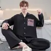 Conjunto de Pijama de Algodón Puro para Otoño e Invierno Primavera y Otoño Cuello de Solapa Manga Larga Pantalón Largo Corte Holgado Tallas Grandes Conjunto Cómodo para Estar en Casa