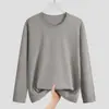 Camiseta de Manga Comprida para Primavera e Outono Masculina Estilo Coreano Moda Top Fino Cor Sólida Camiseta para Estudantes Adolescentes Gola Redonda Camiseta Básica