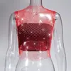 AYJ Amazon Cross-Border Roupa Sexy para Boate Feminina Rede Europeia e Americana Vazada Strass Regata Malha Brilhante Strass Camisola