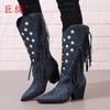 Twips gigantes em estoque 2025 novo em estoque outono e inverno sapatos femininos wish Amazon estação independente salto grosso borla botas femininas