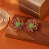Pendientes de Flor de Calcedonia de Alta Gama, Pendientes Elegantes de Estilo Palacio Retro Francés, Pendientes Esmaltados Pintados al Óleo