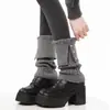 Cubiertas de calcetín blancas con botones divididos para mujer, calcetines holgados de punto trenzado vintage para otoño e invierno, calentadores de piernas grises Lolita con puño