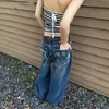 Parches Retro Americanos Bordado de Estrella Jeans Mujer 2026 Verano Nuevo Cintura Alta Pierna Recta Suelta Pierna Ancha Pantalones