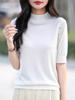 Camiseta de Manga Media para Mujer Estilo Nuevo de Principios de Primavera Cuello Alto Medio Abotonada Lana Peinada 6 Camisa Básica Moda y Versátil