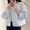 Estilo casual chic coreano, con cuello, de un solo botón, con bolsillos ocultos, fresca y simple, camisa de rayas finas de corte holgado