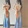 Vestido Largo de Chica Atractiva al Atardecer Traje de Baño Bikini de Tres Piezas Dividido para Mujer Versátil de Celebridad de Internet Traje de Baño con Tirantes de Playa