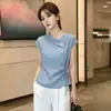 Camisa de Manga Corta de Moda para Mujer Verano 2026 Nuevo Estilo Chic Adelgazante Irregular con Nudo Asimétrico en el Cuello Top que Reduce la Edad con Temperamento