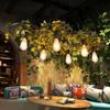 Lámpara de araña loft Estilo industrial vintage Arte en hierro Rueda de planta verde Lámparas decorativas personalizadas creativas para tienda de ropa, restaurante