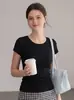 Camiseta feminina básica de cor sólida, estilo coreano, leve, respirável, para o verão, corte slim, ombro normal, gola redonda, manga curta