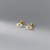 Pendientes de Plata de Ley 925 Estilo Ins Ojos Azules Diamante Pendientes de Botón Rosca Pequeños Elegantes Fríos Estilo Nicho para Mujeres