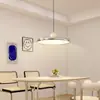 Lámpara colgante de restaurante estilo crema de madera natural, Lámpara de mesa para comedor Purui con protección ocular y veta de madera japonesa, Luz de brazo oscilante ajustable con forma de OVNI