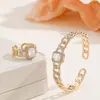 Pulsera Abierta Estilo Cadena de Comercio Exterior con Piedra Principal de Circonita Cuadrada, Anillo Dorado y Plateado, Modelo de Suministro de Exportación, Suministro Directo del Fabricante, Venta al por Mayor