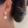[Galvanoplastia de ouro real] Micro-incrustado Zircon Folhas Pérola Orelha Fivela Design Cinto Dupla Face Luz Luxo Elegante Versátil Orelha