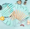 Juego de Utensilios de Cocina y Cuchillos de Silicona de 19 Piezas, Espátula y Cuchara Antiadherentes para Cocinar con Cubo de Almacenamiento para Cocina