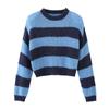 Tejido de Punto Suave y Ceroso con Cuello Redondo, Mangas Largas, Rayas en Contraste, Nuevo de Otoño, Versátil, Holgado, Aspecto Adelgazante, Suéter Corto de Punto para Mujer