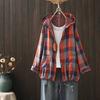 Cárdigan con capucha de algodón de doble capa japonés, top con dobladillo de cuadros vintage, cordón, camisa Joker holgada, venta al por mayor