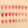 Uñas Postizas Rojas con Corazón Rojo Pintado a Mano, Forma de Almendra Larga, Forma de Corazón, para San Valentín, Extraíbles