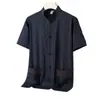 Traje Tang para Hombre, de Mediana Edad y Ancianos, Ropa de Verano de Manga Corta Estilo Chino para Papá, Abuelo, Conjunto de Seda de Hielo, Conjunto Casual Estilo Chino para Padre
