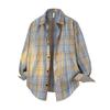 Nova Tendência Primavera/Verão 2025 Estilo Coreano Retrô Xadrez Camisa Interna Lapela Manga Longa Jaqueta Camisa Bonita Roupas Masculinas