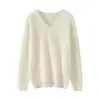 Suéter de outono e inverno novo, elegante e simples, 100% cashmere puro, com botões, gola V, manga longa quente, cor sólida