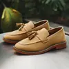 AH01 Zapatos para Hombre Nueva Moda Otoño Elegantes y con Estilo Borla Slip-On Antideslizantes Británicos Punta Fina Zapatos de Piel