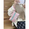 Bolsa de cosméticos con cremallera de color en contraste de estilo japonés para mujer, monedero portátil para llevar en la mano, bolsa de almacenamiento para lavado