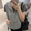 Colete de tricô com capuz em lã de cordeiro macio e fofo estilo coreano para mulheres, novo outono e inverno sem mangas com bolso com zíper, colete de pelúcia solto