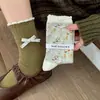 Somgmu" Serie Floral Matisse Calcetines Florales Vintage Estilo Japonés Moño de Encaje Calcetines de Media Pantorrilla para Mujer