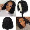 Peluca transfronteriza para mujeres europeas y americanas, con encaje frontal, fibra química, tocado, cabello negro medio corto y rizado, fabricante de volumen africano en stock