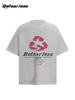 Camiseta de Manga Corta Estilo Americano Retro Lavado al Agua Estampado de Letras Antiguas Verano Moda Hombre y Mujer Marca Nueva Holgada Casual Camiseta de Pareja