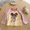 Colección de Otoño FHW Ropa para Niños Camiseta de Manga Larga de Dibujos Animados para Bebé Niña Versátil Otoño Nueva Llegada Top con Patrón de Manga Raglán para Niñas